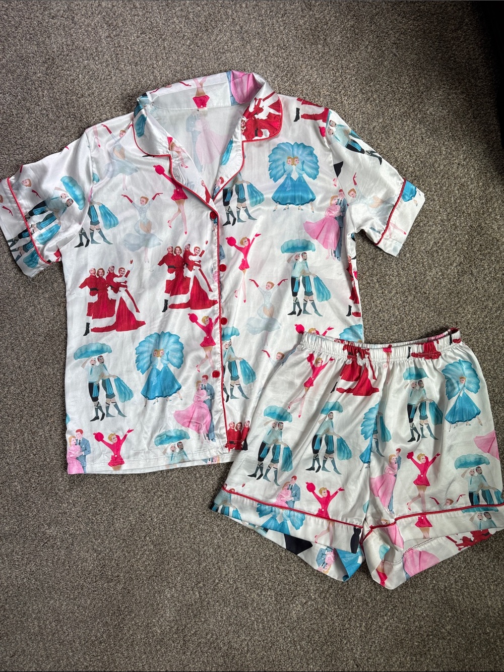 White Christmas Ballet Print Pajama Set - Pink & Blue